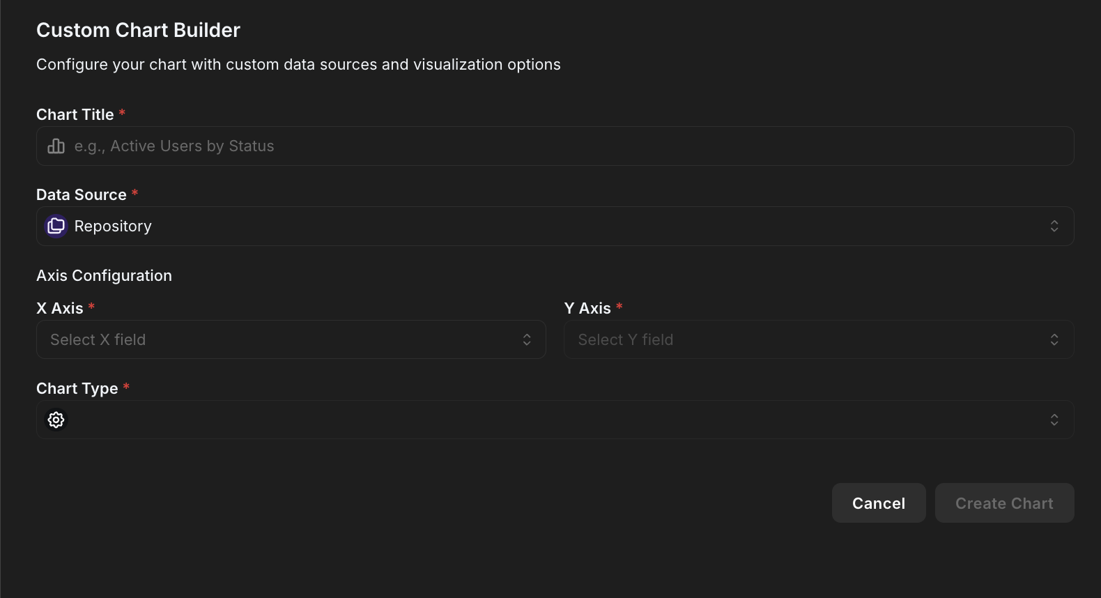 Hawzu's chart editor — configure a custom chart