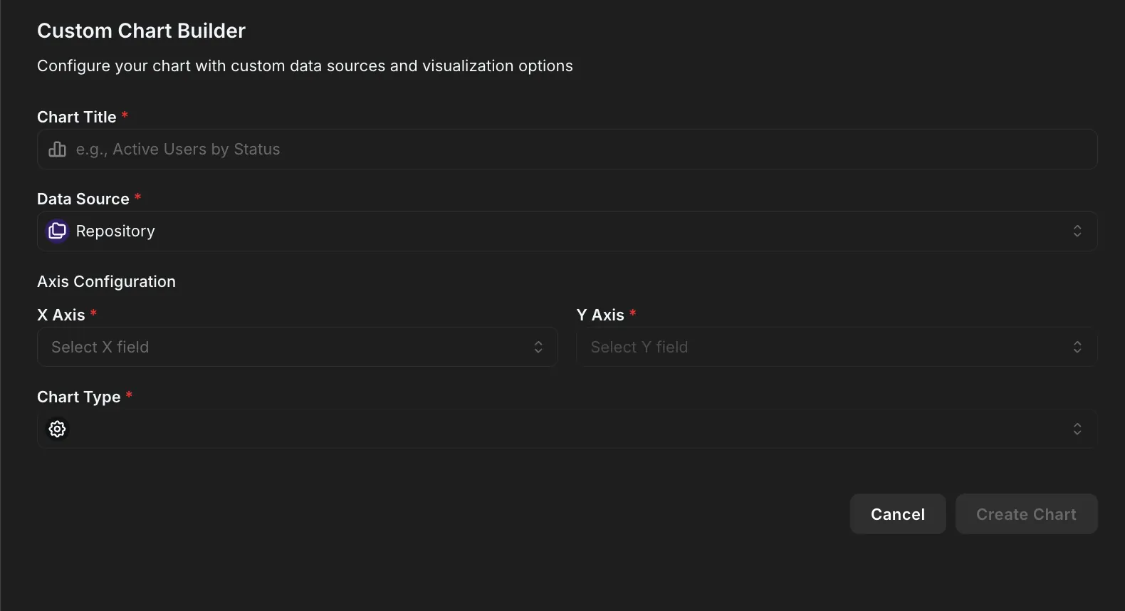 Hawzu's chart editor — configure a custom chart